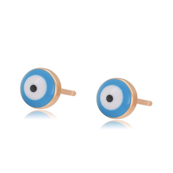 Stud Earrings 18k Gold Plated Blue Evil Eye - Picture 4 of 11